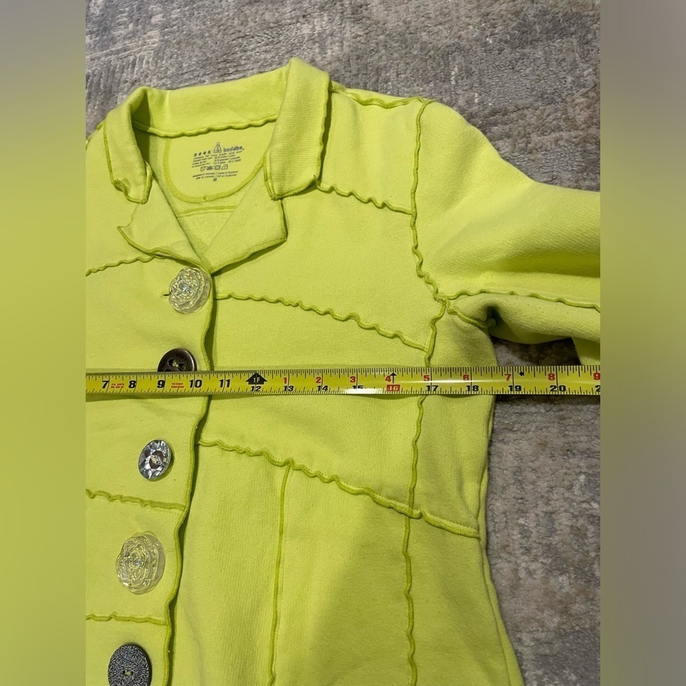 Neon Buddha Yellow Green Mix Buttons Cotton Sweater Jacket Size Medium - Picture 7 of 8